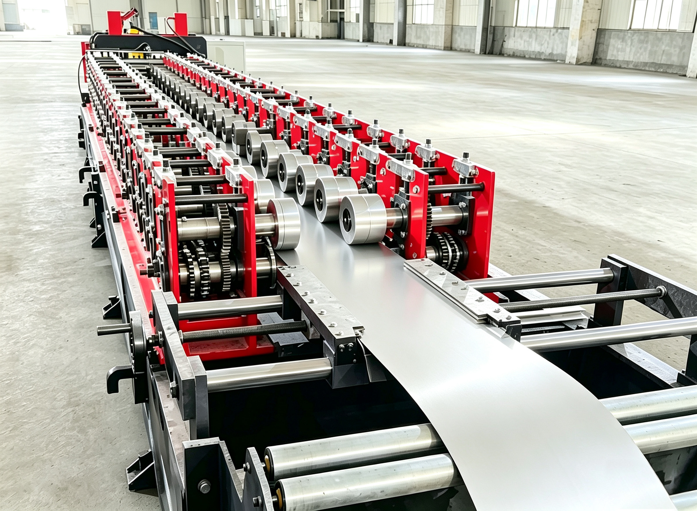 A high-performance shelf rack roll forming line machinery for manufacturing upright frames.